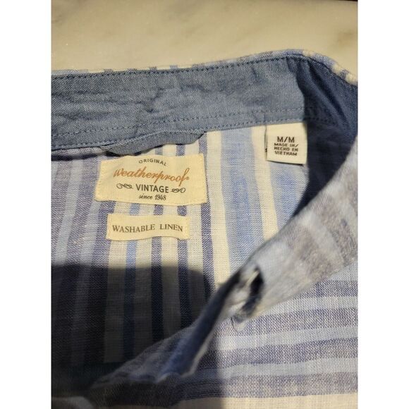 Weatherproof Vintage Mens‎ Button Up Shirt Med Blue Plaid S Sleeve Lightweight - Picture 3 of 5